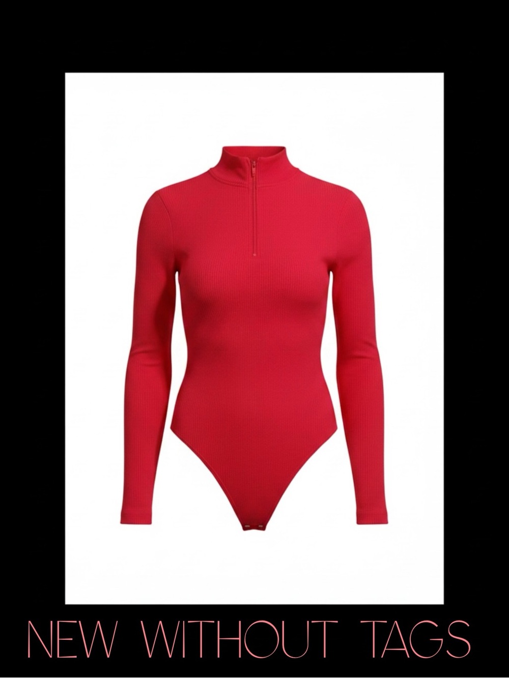 OQQ Red Ribbed Zip Front Long Sleeve Bodysuit – Size L NWOT